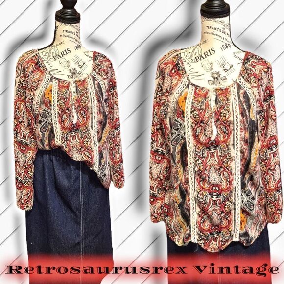 𝅺peasant Boho Blouse Large - Picture 1 of 8